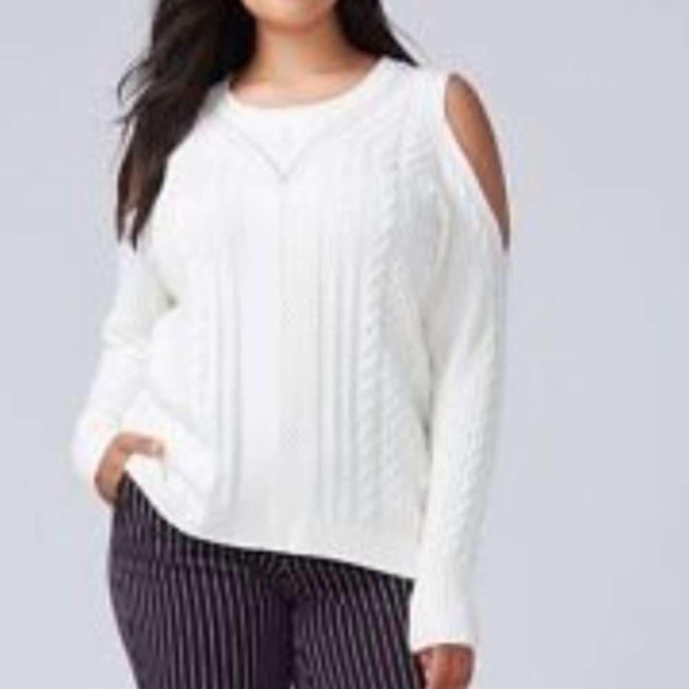 Lane Bryan Cable knit Cold Shoulder Sweater
